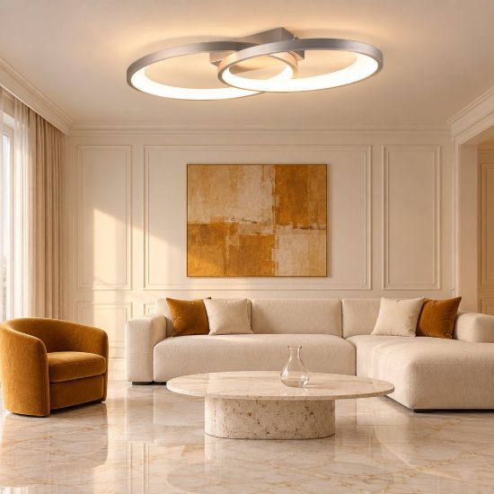 Plafoniera led 25w 3000k per soggiorno moderna a doppia ellisse nichel opaco bianco