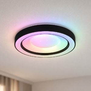 Plafoniera grande led 22w cct 2700k 6000k rgb con telecomando nera effetto cielo stellato