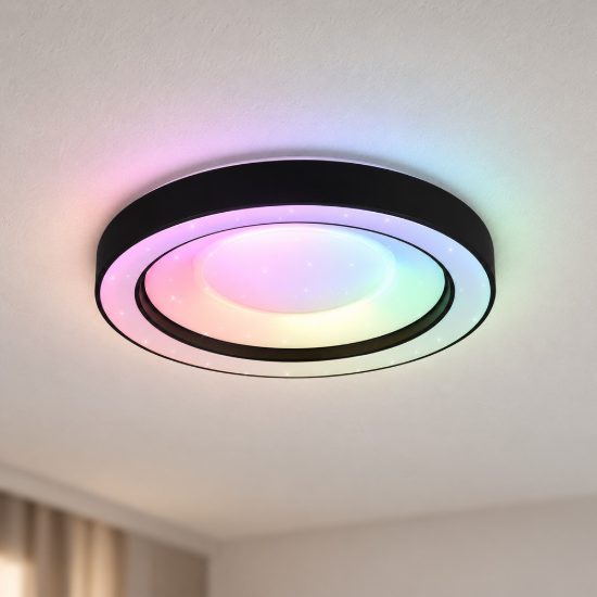Plafoniera grande led 22w cct 2700k 6000k rgb con telecomando nera effetto cielo stellato