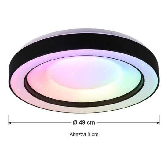 Plafoniera grande led 22w cct 2700k 6000k rgb con telecomando nera effetto cielo stellato