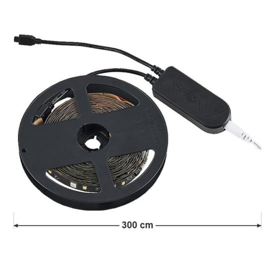 Striscia led 10w 3000k rgb con telecomando controllo del suono 3m tagliabile nera