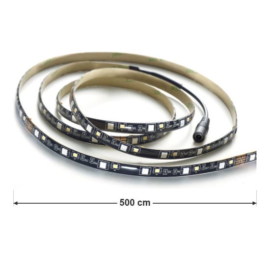 Striscia led 15w 3000k rgb con telecomando ip44 5m tagliabile nera