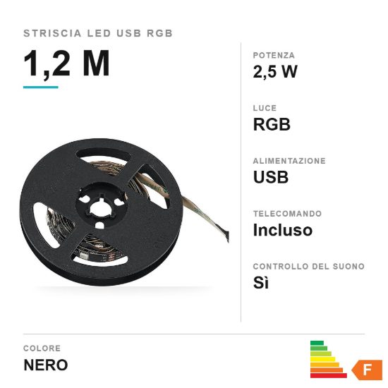 Striscia led usb 2,5w rgb con telecomando controllo del suono 1,2m per tv monitor nera