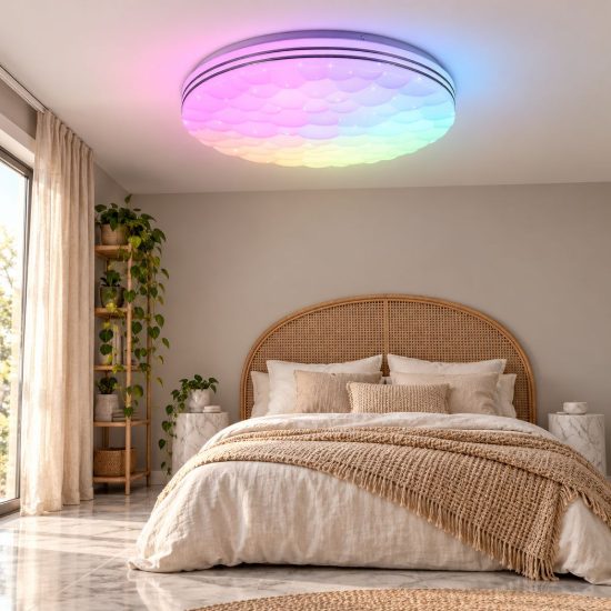 Plafoniera led 22w cct 2700k 6000k rgb con telecomando bianca effetto cielo stellato