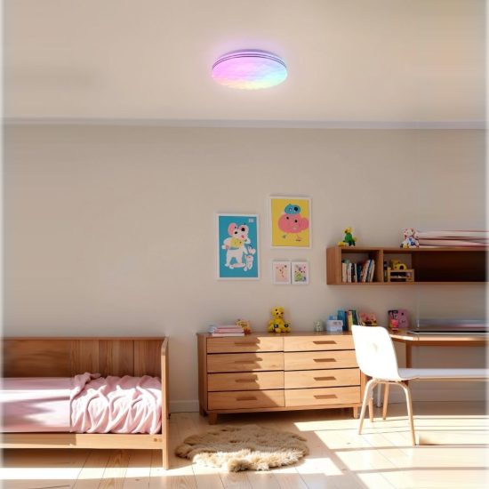 Plafoniera led 22w cct 2700k 6000k rgb con telecomando bianca effetto cielo stellato
