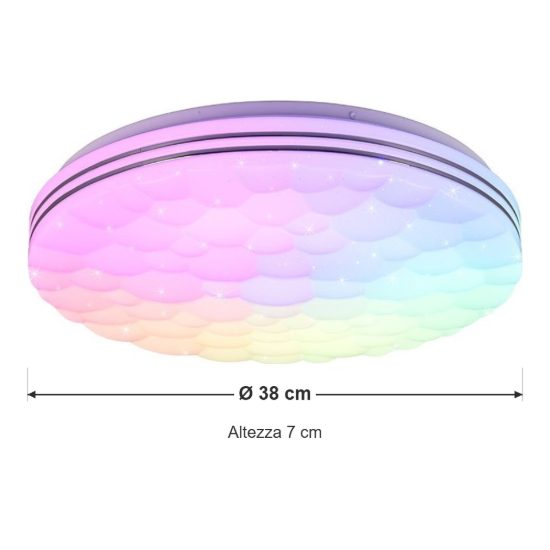 Plafoniera led 22w cct 2700k 6000k rgb con telecomando bianca effetto cielo stellato