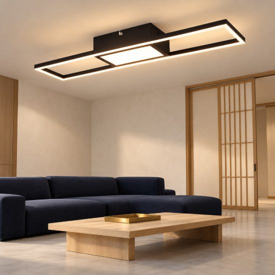 Plafoniera led 22w cct 2700k 6000k con telecomando per soggiorno rettangolare nero opaco