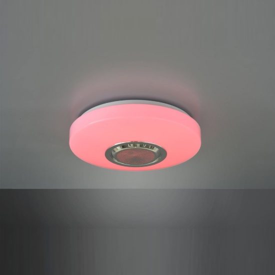 Plafoniera led 10w 3000k rgb con altoparlante bluetooth telecomando moderna bianca