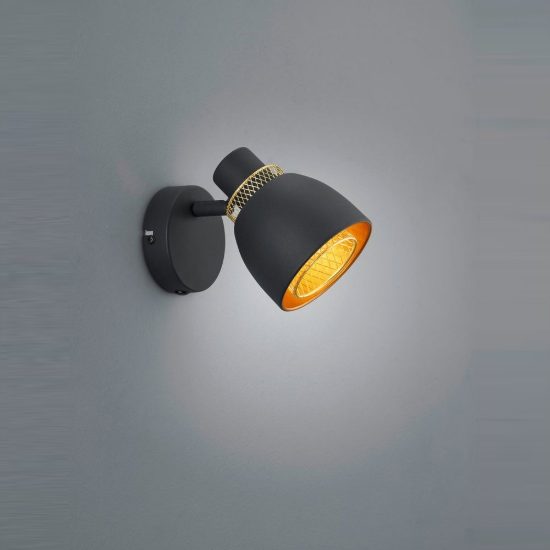 Faretto da soffitto per cucina orientabile moderno nero oro con paralume a griglia