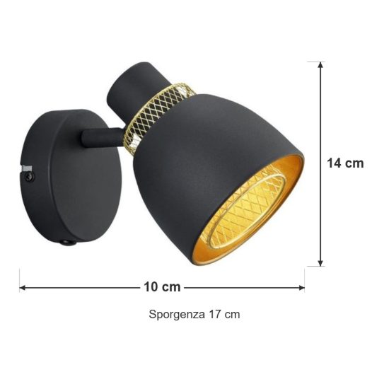 Faretto da soffitto per cucina orientabile moderno nero oro con paralume a griglia