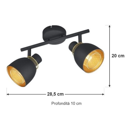 Plafoniera con 2 faretti moderna nera oro