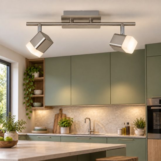 Plafoniera con 2 faretti led 2x3,5w 3000k moderna quadrati nichel opaco