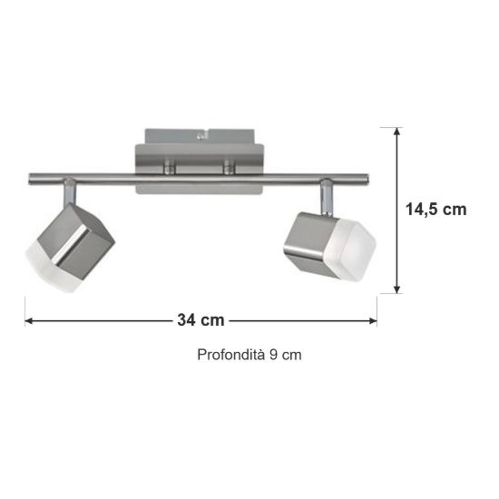 Plafoniera con 2 faretti led 2x3,5w 3000k moderna quadrati nichel opaco