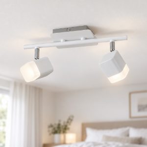 Plafoniera con 2 faretti led 2x3,5w 3000k moderna quadrati bianco opaco