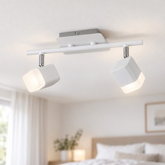 Plafoniera con 2 faretti led 2x3,5w 3000k moderna quadrati bianco opaco