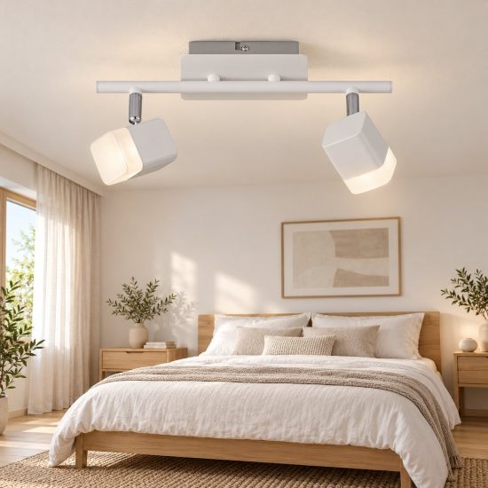 Plafoniera con 2 faretti led 2x3,5w 3000k moderna quadrati bianco opaco