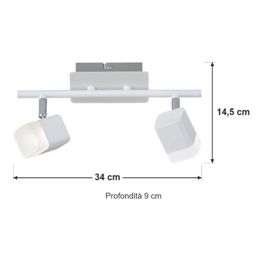 Plafoniera con 2 faretti led 2x3,5w 3000k moderna quadrati bianco opaco