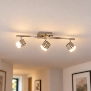 Plafoniera con 3 faretti led 3x3,5w 3000k moderna quadrati nichel opaco