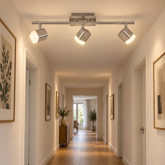 Plafoniera con 3 faretti led 3x3,5w 3000k moderna quadrati nichel opaco
