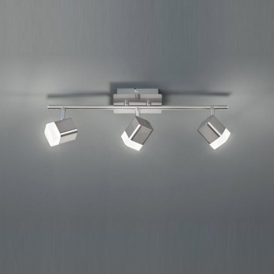 Plafoniera con 3 faretti led 3x3,5w 3000k moderna quadrati nichel opaco
