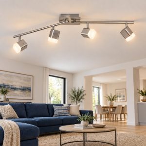 Plafoniera con 4 faretti led 4x3,5w 3000k moderna quadrati nichel opaco