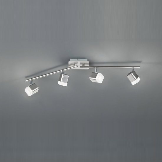 Plafoniera con 4 faretti led 4x3,5w 3000k moderna quadrati nichel opaco