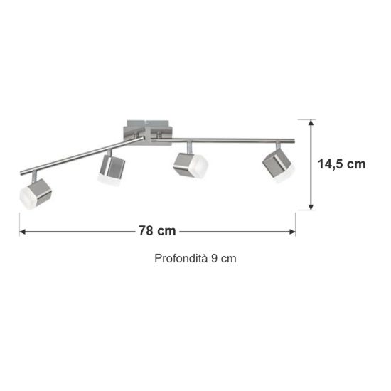 Plafoniera con 4 faretti led 4x3,5w 3000k moderna quadrati nichel opaco