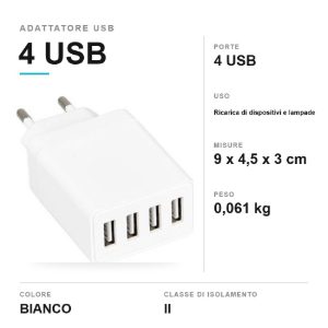 Adattatore di alimentazione usb con 4 porte usb bianco