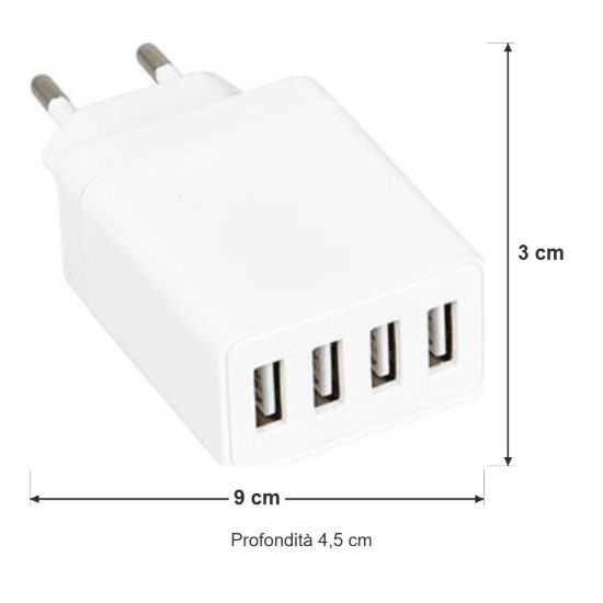 Adattatore di alimentazione usb con 4 porte usb bianco
