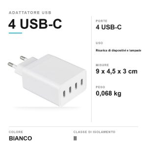 Adattatore di alimentazione usb con 4 porte usb-c bianco