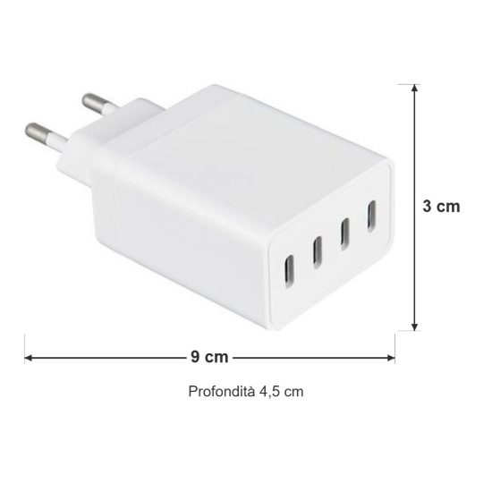 Adattatore di alimentazione usb con 4 porte usb-c bianco