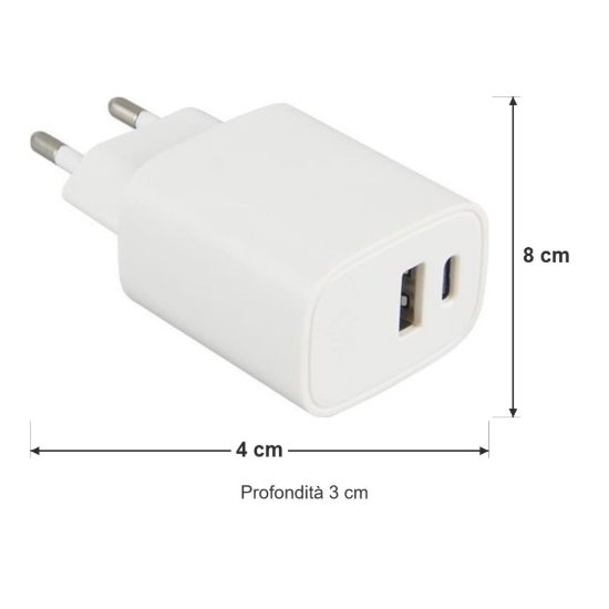Adattatore di alimentazione usb con 1 porta usb 1 porta usb-c bianco