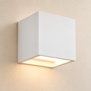 Applique bi-emissione moderna cubica in gesso bianca verniciabile
