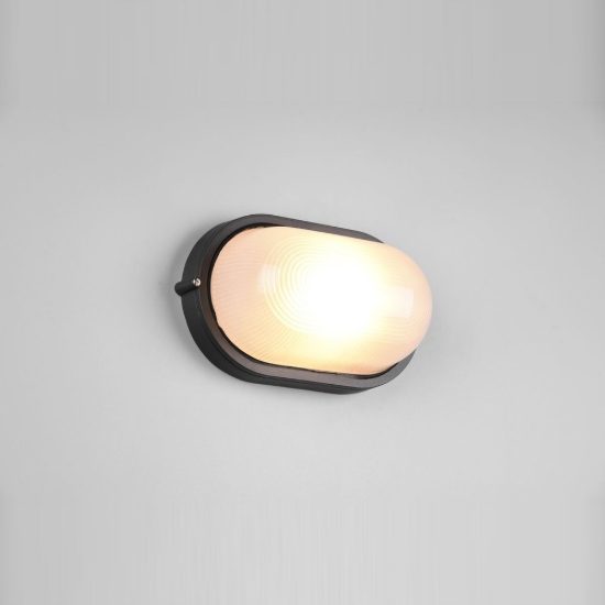 Applique grande da esterno ip44 moderna ovale nera con vetro satinato