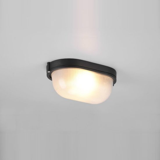 Applique grande da esterno ip44 moderna ovale nera con vetro satinato