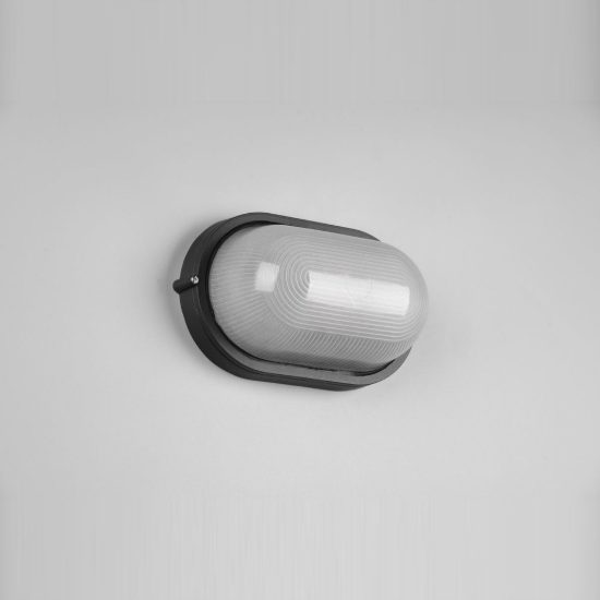 Applique grande da esterno ip44 moderna ovale nera con vetro satinato