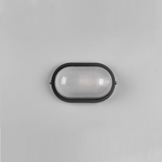 Applique grande da esterno ip44 moderna ovale nera con vetro satinato