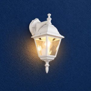 Applique da esterno ip44 a lanterna quadrata pendente bianca con vetro trasparente