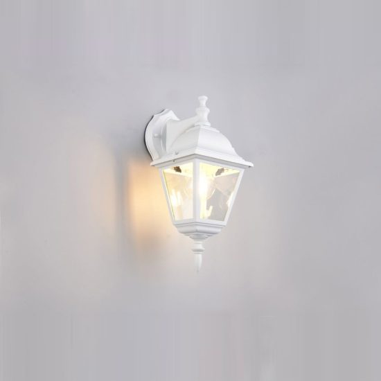 Applique da esterno ip44 a lanterna quadrata pendente bianca con vetro trasparente