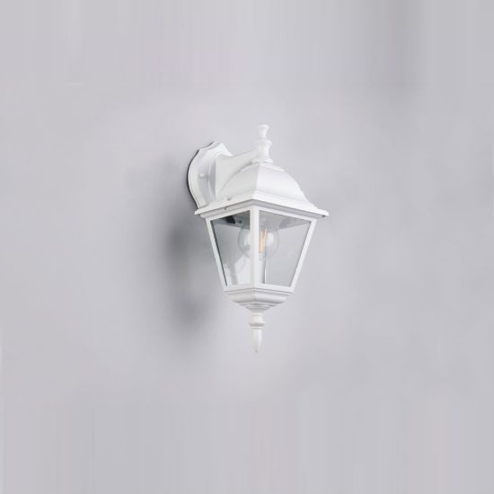 Applique da esterno ip44 a lanterna quadrata pendente bianca con vetro trasparente
