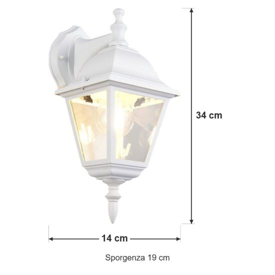 Applique da esterno ip44 a lanterna quadrata pendente bianca con vetro trasparente