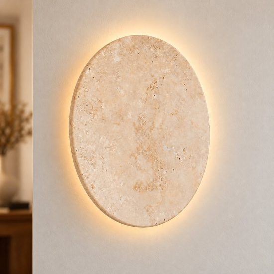Applique led 4w 3000k moderna rotonda in travertino bianco a luce indiretta