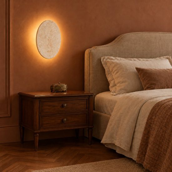 Applique led 4w 3000k moderna rotonda in travertino bianco a luce indiretta