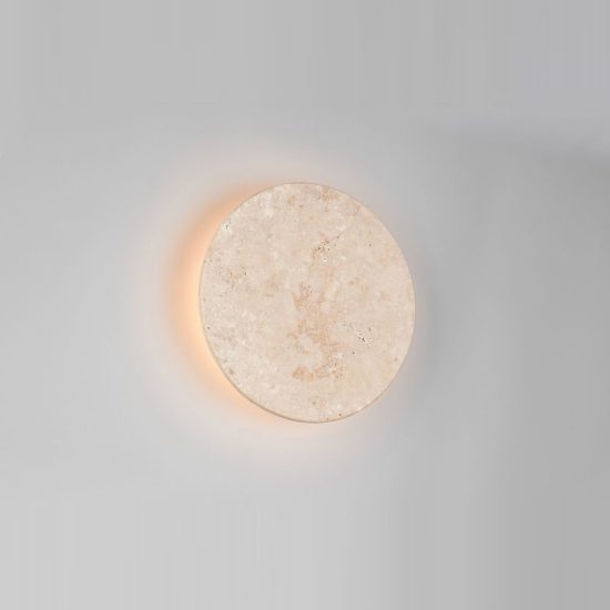 Applique led 4w 3000k moderna rotonda in travertino bianco a luce indiretta