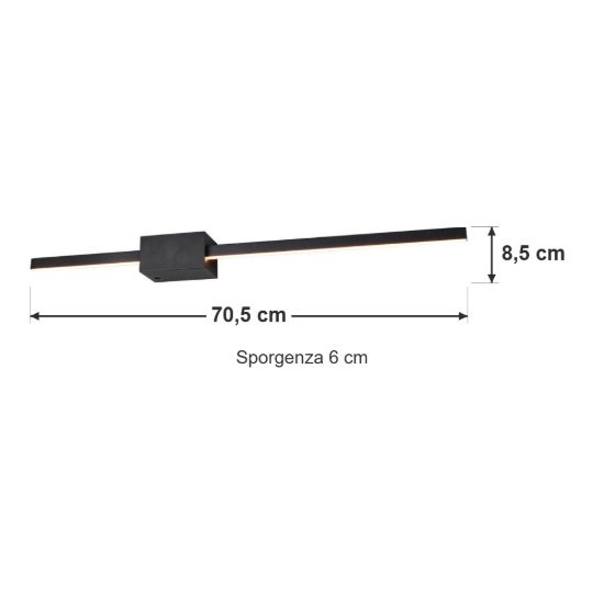 Applique per soggiorno led 7w cct 2300k 3000k 4000k lineare orientabile nera a luce indiretta