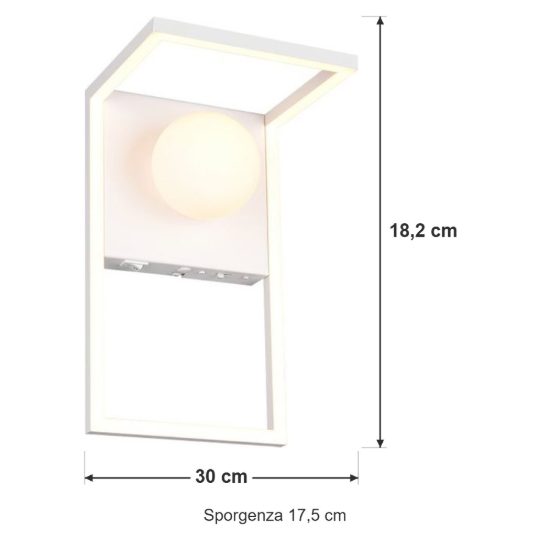 Applique per salotto led 11w cct 2300k 3000k 4000k moderna ad angolo bianca con sfera in vetro