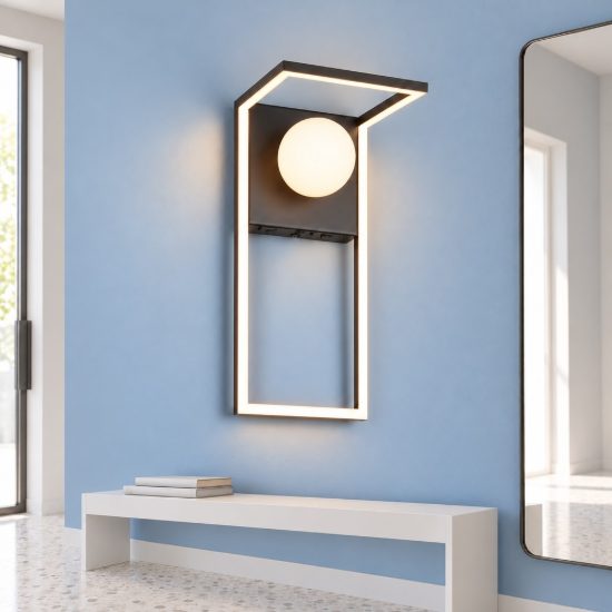 Applique per soggiorno led 11w cct 2300k 3000k 4000k moderna ad angolo nera con sfera in vetro
