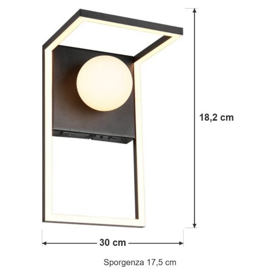 Applique per soggiorno led 11w cct 2300k 3000k 4000k moderna ad angolo nera con sfera in vetro