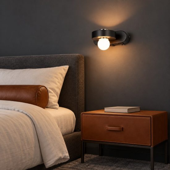 Applique per soggiorno led 7w cct 2300k 3000k 4000k bi-emissione nera con sfera in vetro