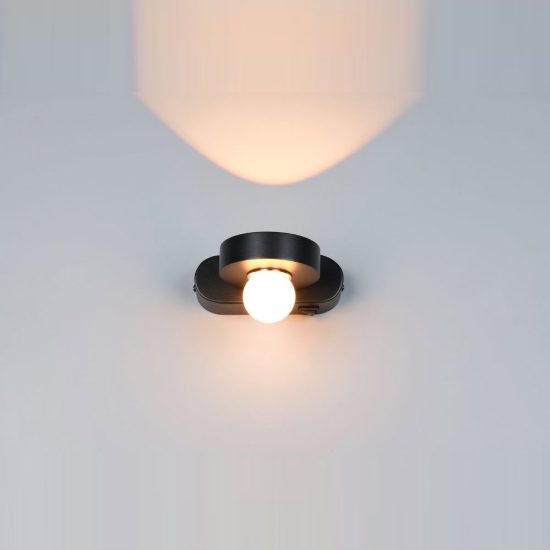 Applique per soggiorno led 7w cct 2300k 3000k 4000k bi-emissione nera con sfera in vetro